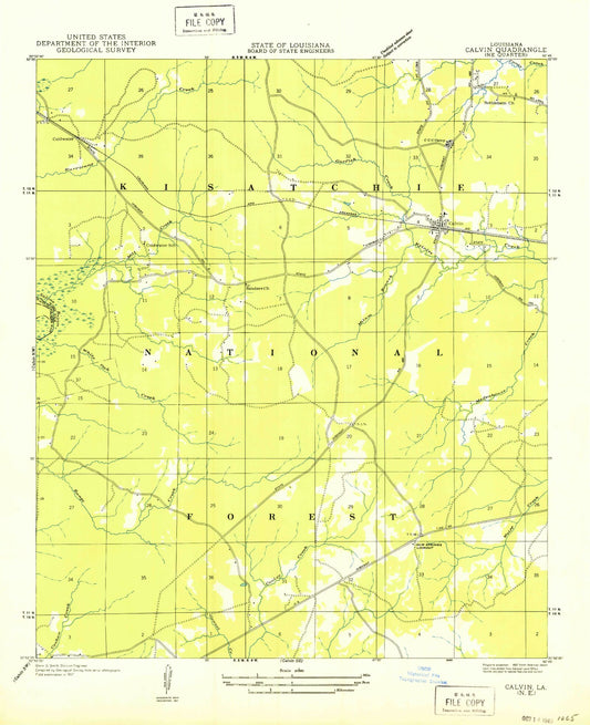 Classic USGS Calvin Louisiana 7.5'x7.5' Topo Map Image