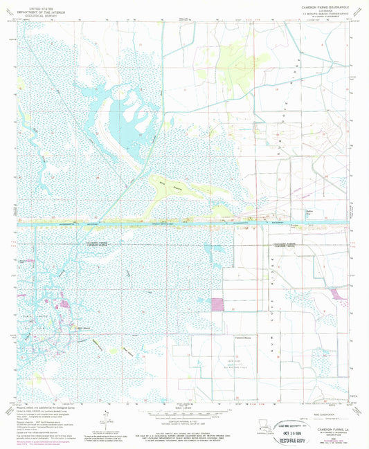 Classic USGS Cameron Farms Louisiana 7.5'x7.5' Topo Map Image