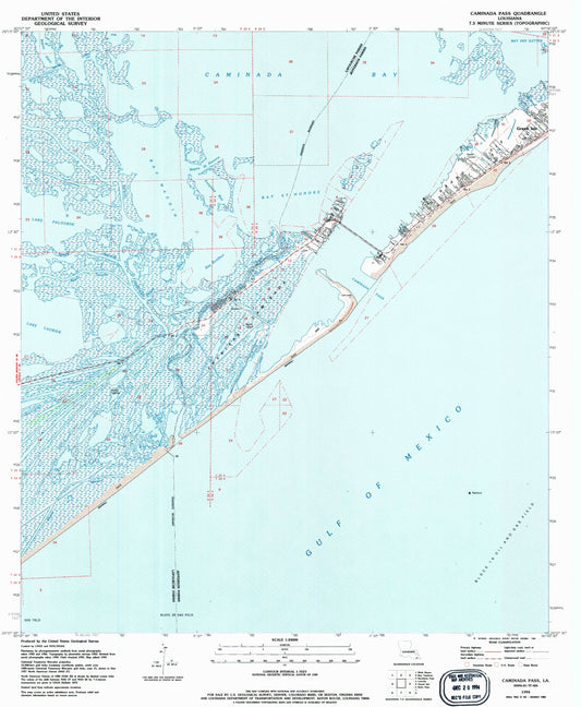 Classic USGS Caminada Pass Louisiana 7.5'x7.5' Topo Map Image