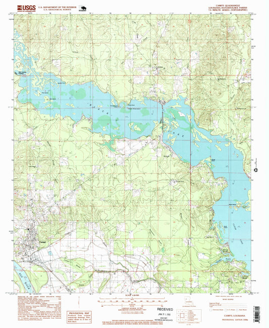 Classic USGS Campti Louisiana 7.5'x7.5' Topo Map Image