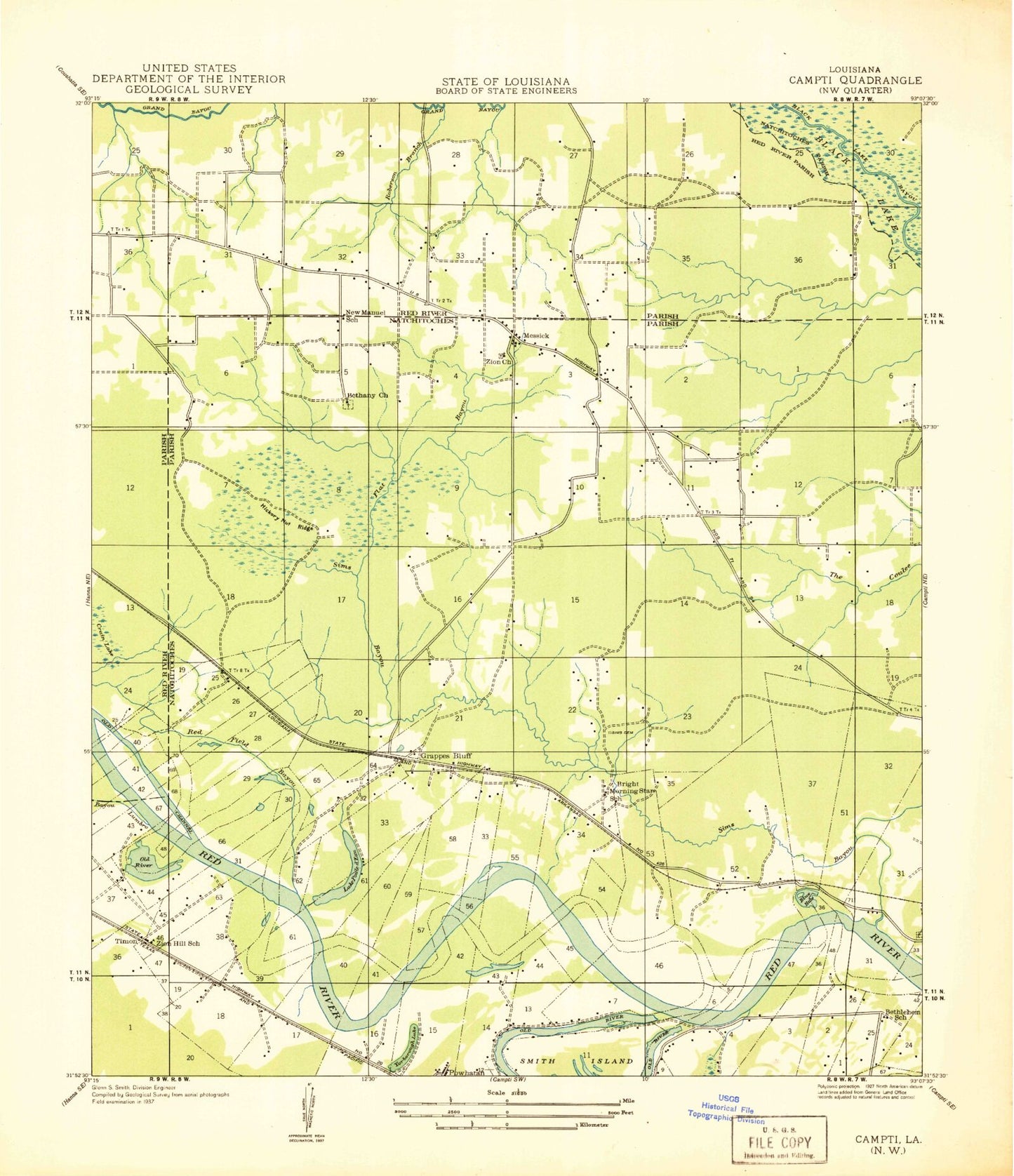Classic USGS Fairview Alpha Louisiana 7.5'x7.5' Topo Map Image