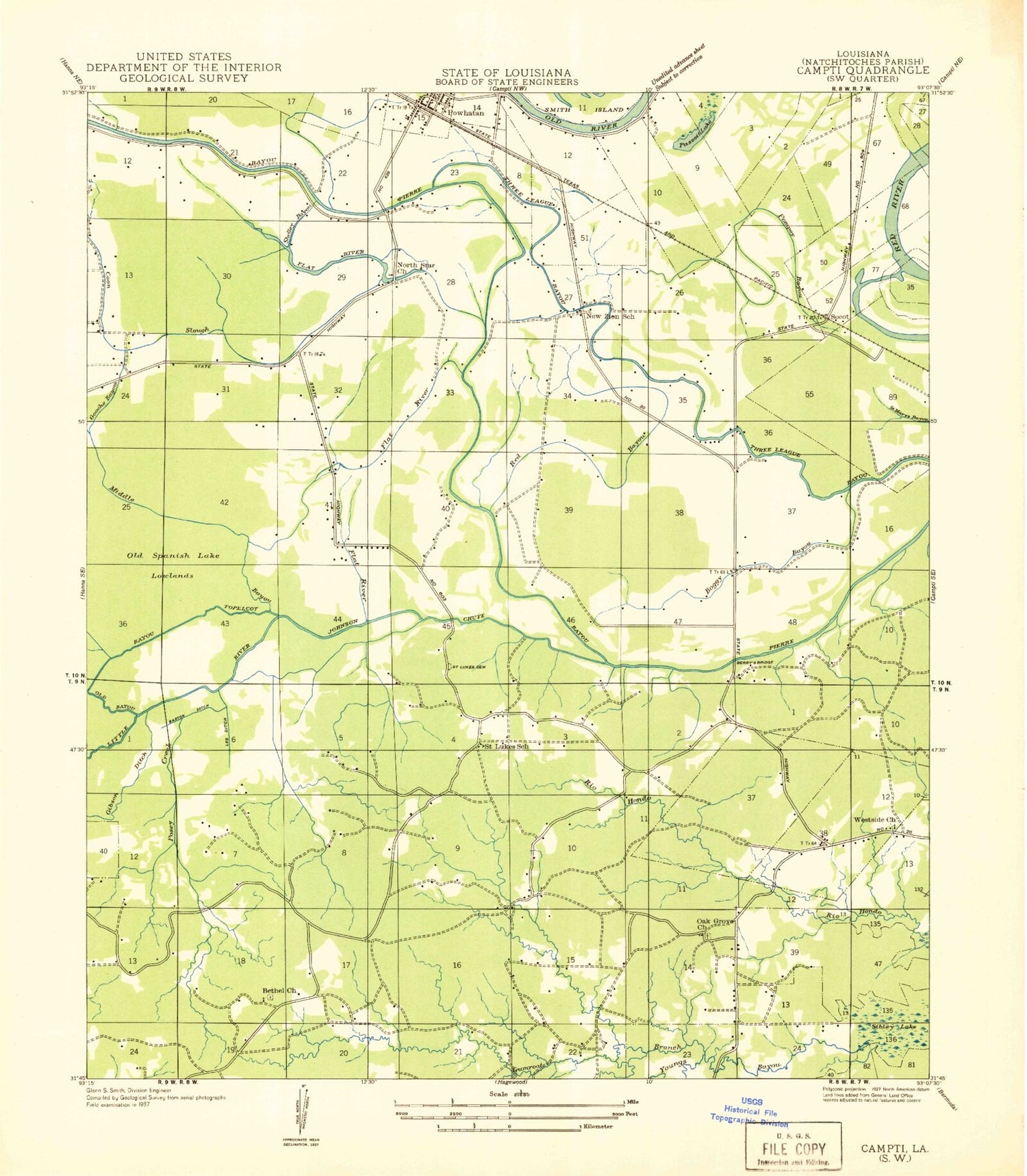 Classic USGS Powhatan Louisiana 7.5'x7.5' Topo Map Image