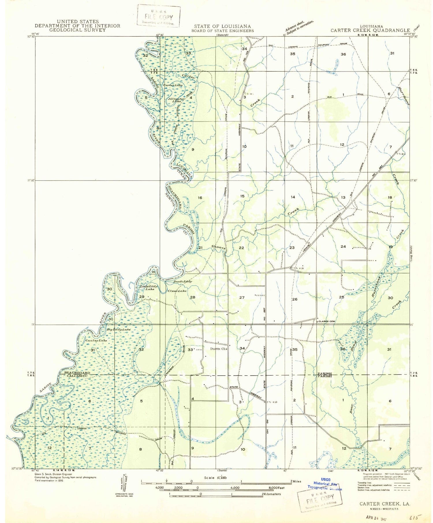 Classic USGS Shoats Creek Louisiana 7.5'x7.5' Topo Map Image