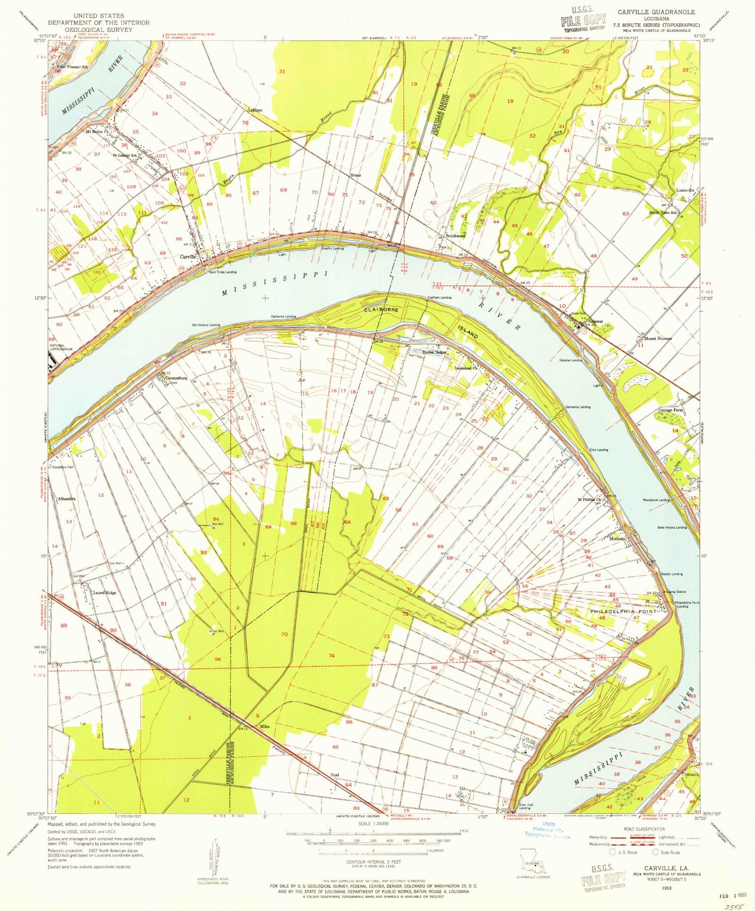 Classic USGS Carterville Louisiana 7.5'x7.5' Topo Map Image