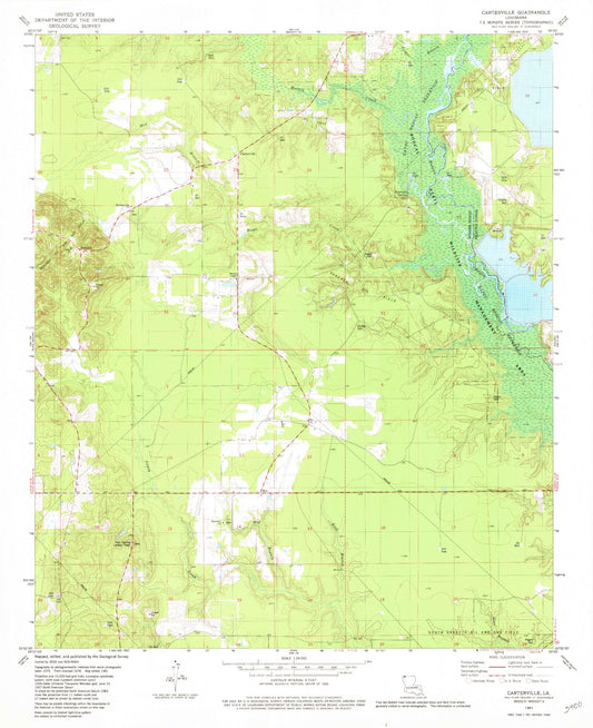 Classic USGS Carterville Louisiana 7.5'x7.5' Topo Map Image