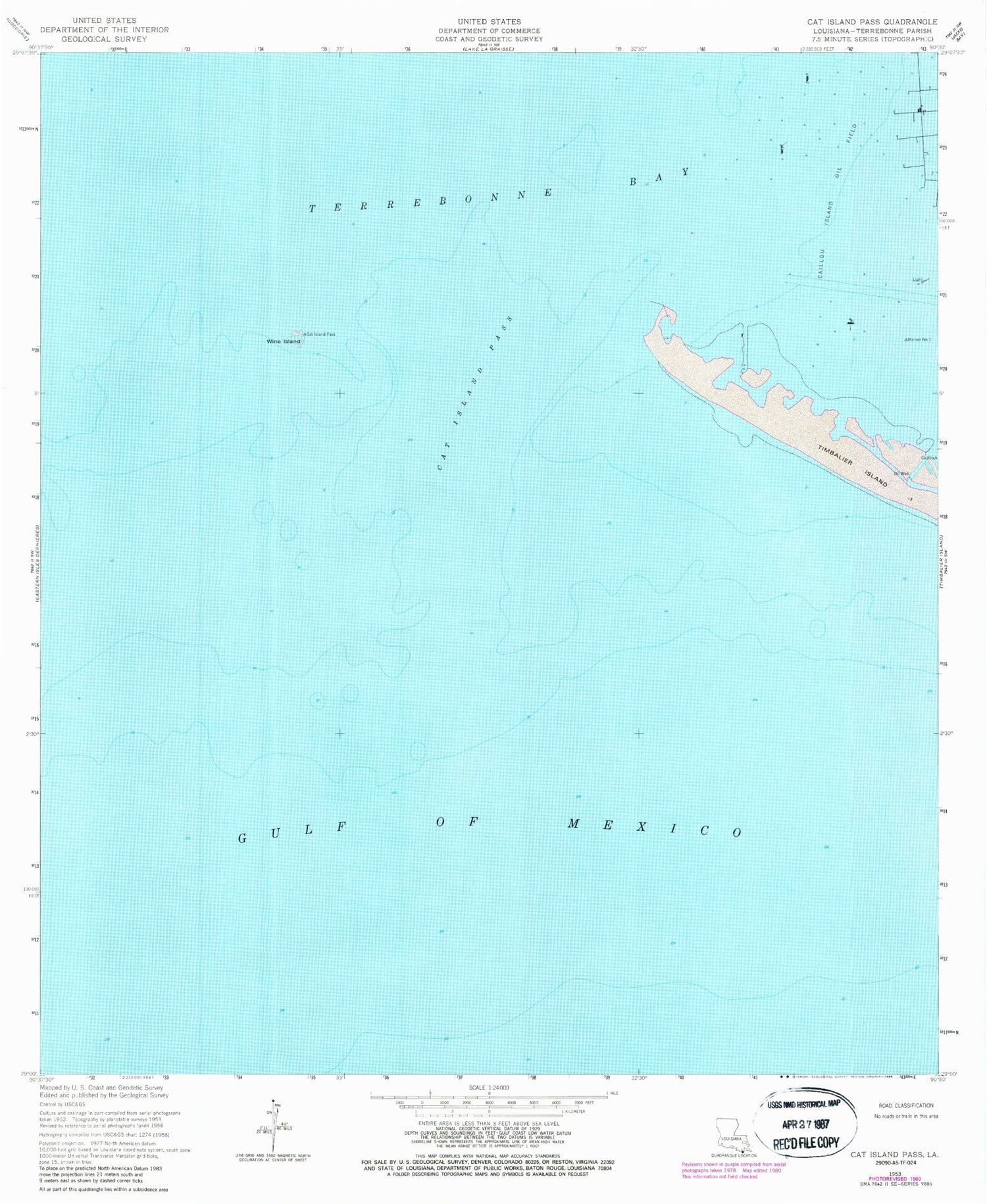 Classic USGS Cat Island Pass Louisiana 7.5'x7.5' Topo Map Image