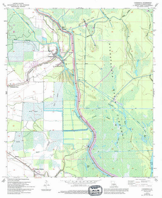 Classic USGS Catahoula Louisiana 7.5'x7.5' Topo Map Image