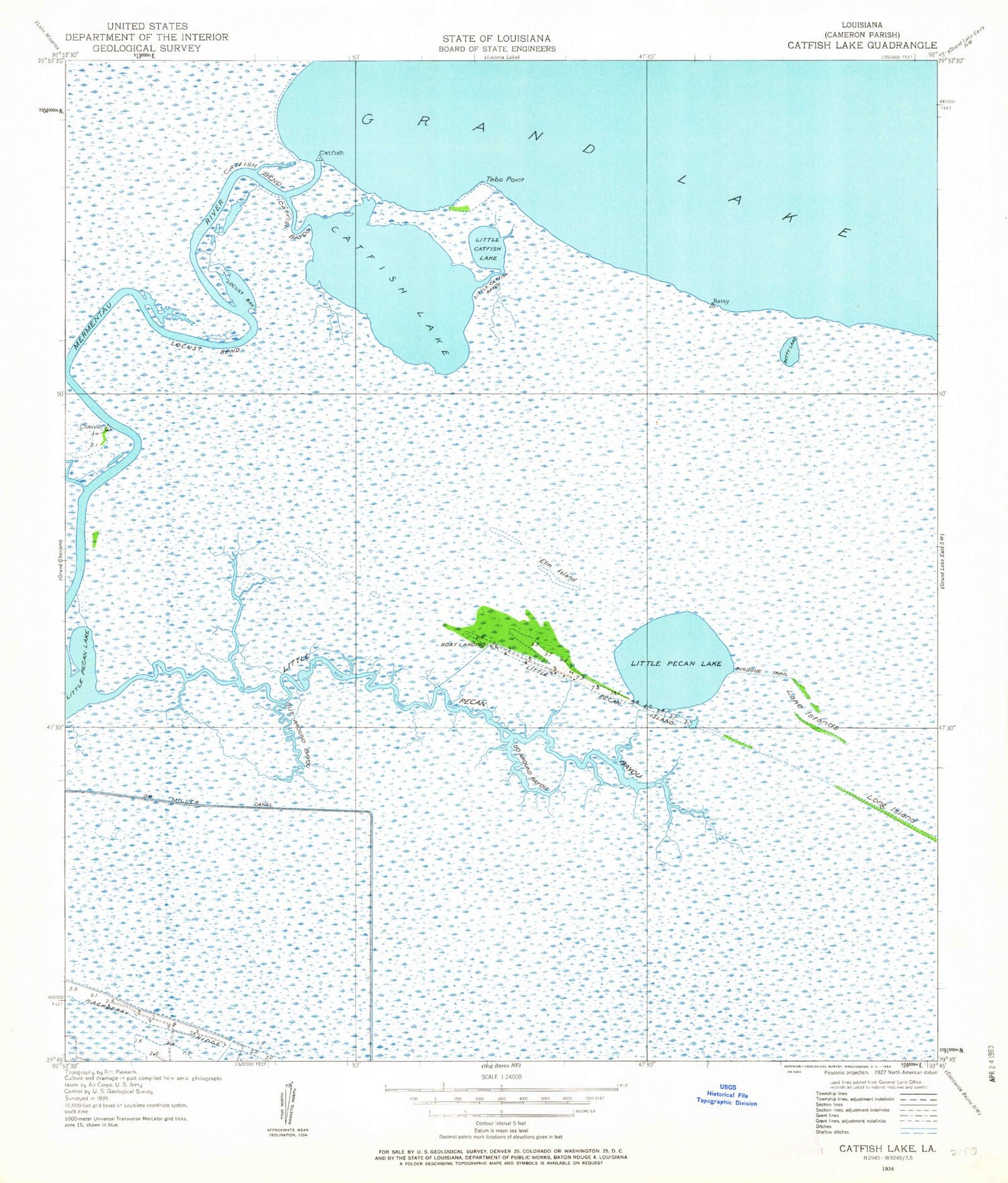 Classic USGS Catfish Lake Louisiana 7.5'x7.5' Topo Map Image
