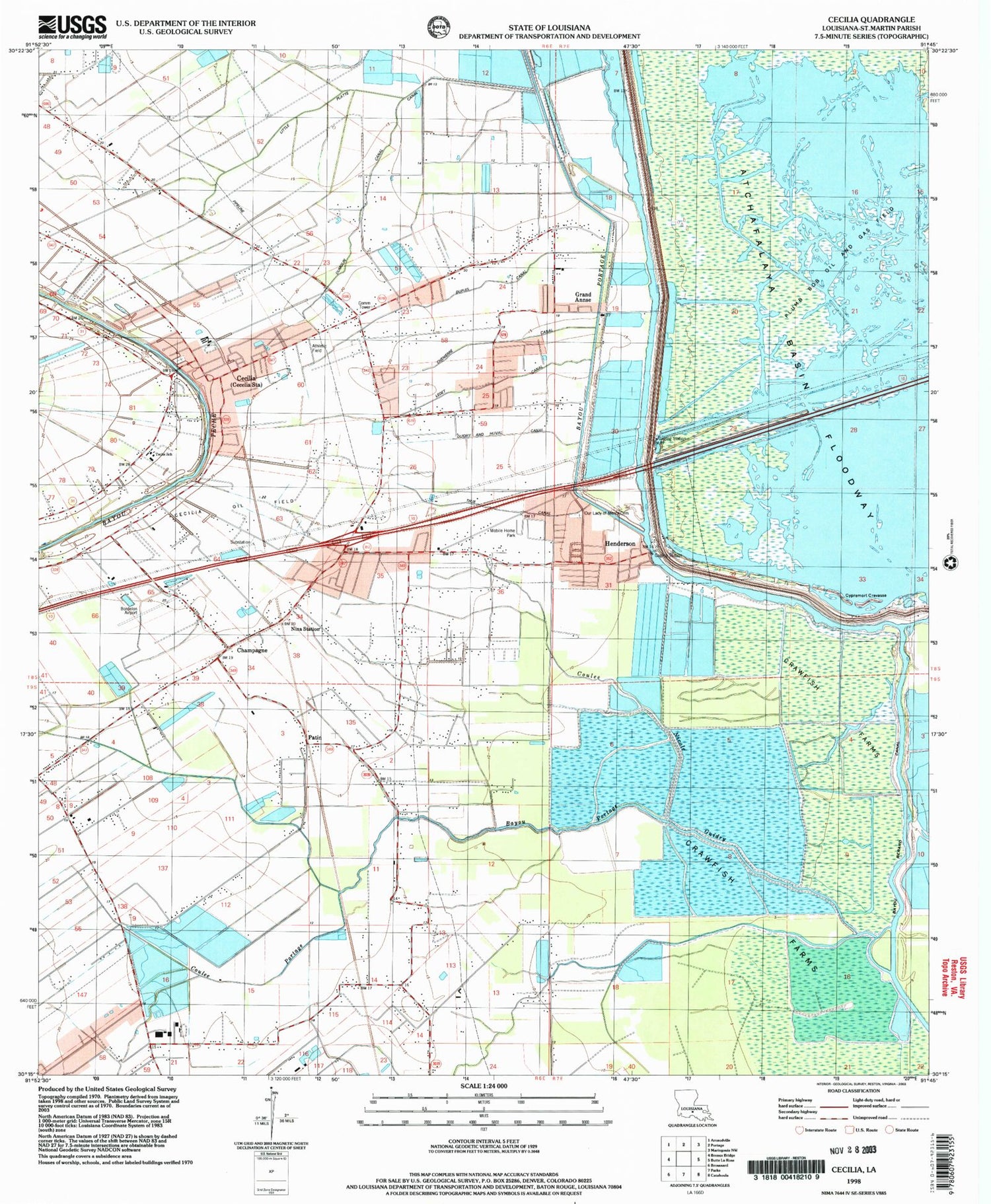 Classic USGS Cecilia Louisiana 7.5'x7.5' Topo Map Image