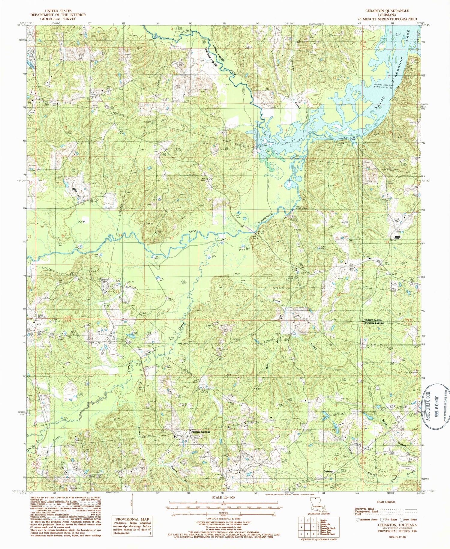 Classic USGS Cedarton Louisiana 7.5'x7.5' Topo Map Image