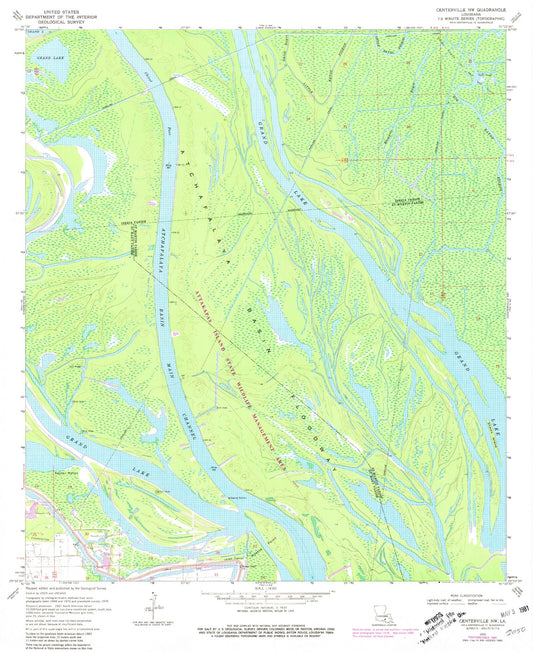 Classic USGS Centerville NW Louisiana 7.5'x7.5' Topo Map Image
