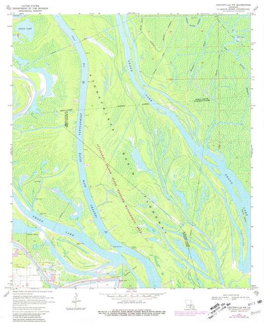 Classic USGS Centerville NW Louisiana 7.5'x7.5' Topo Map Image
