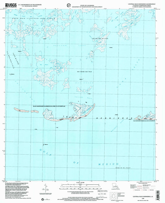 Classic USGS Central Isles Dernieres Louisiana 7.5'x7.5' Topo Map Image