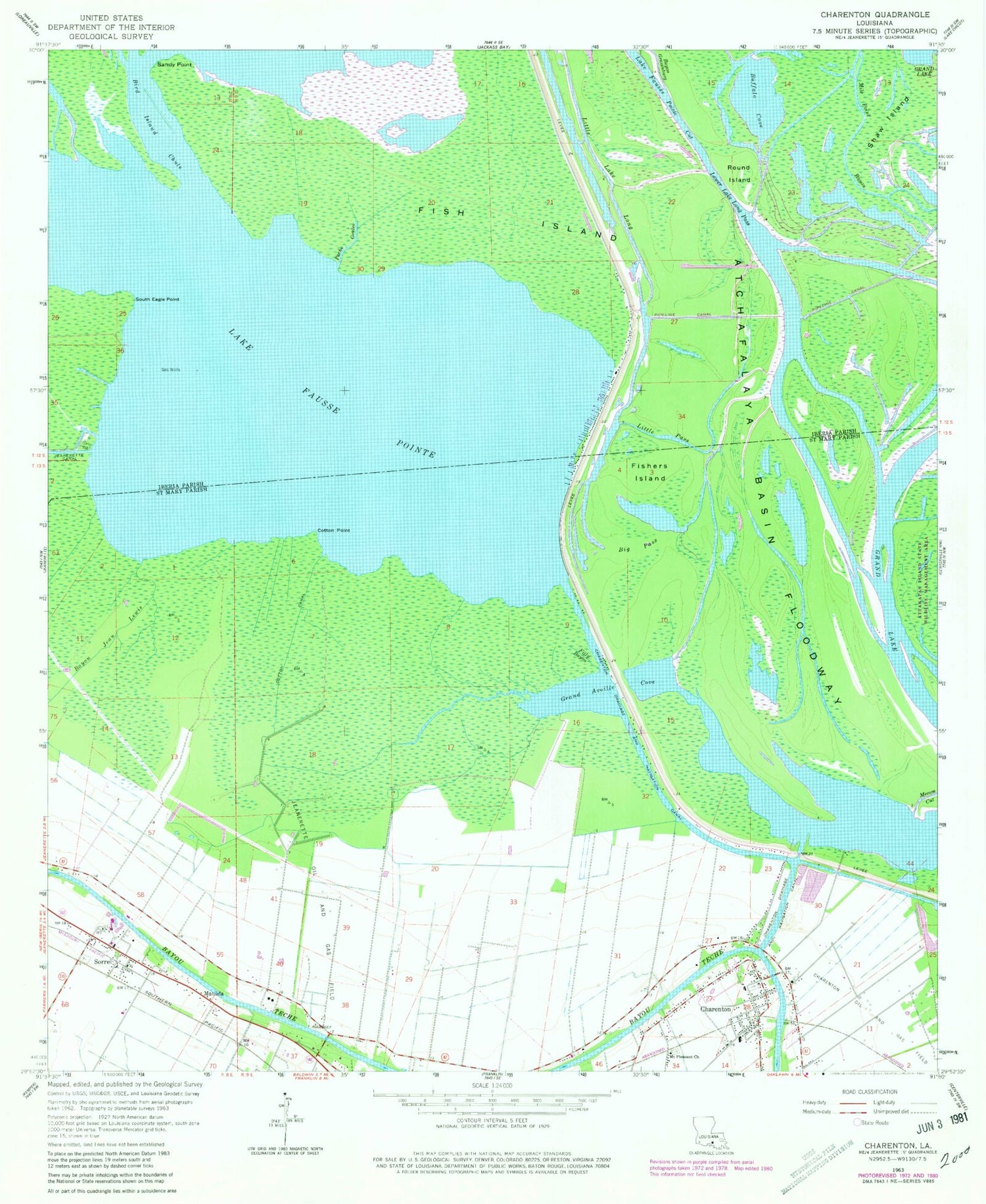Classic USGS Charenton Louisiana 7.5'x7.5' Topo Map Image