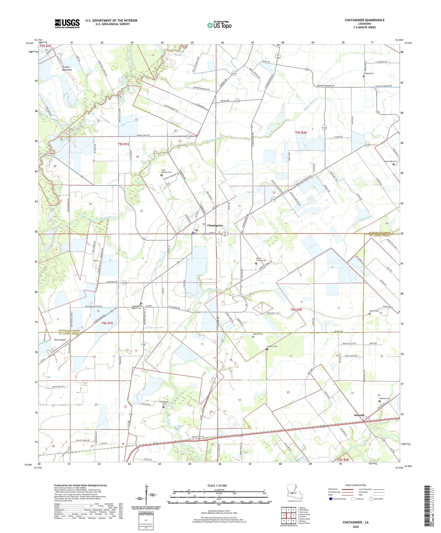Chataignier Louisiana US Topo Map Image
