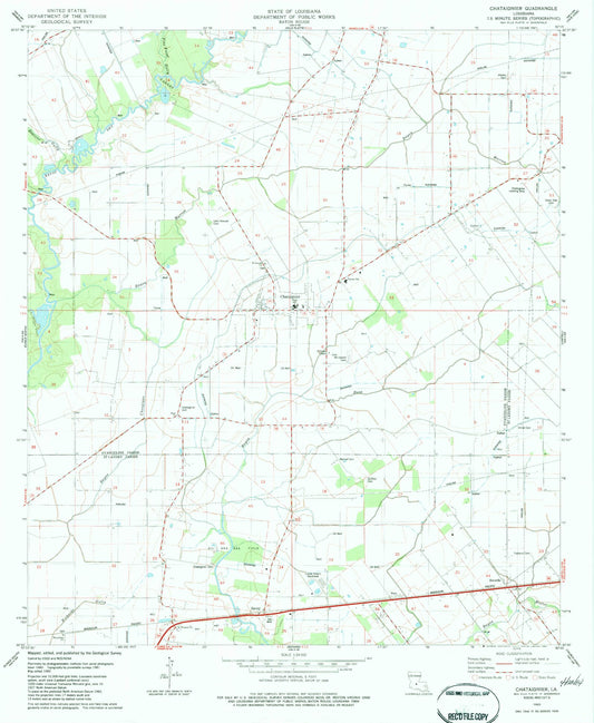 Classic USGS Chataignier Louisiana 7.5'x7.5' Topo Map Image