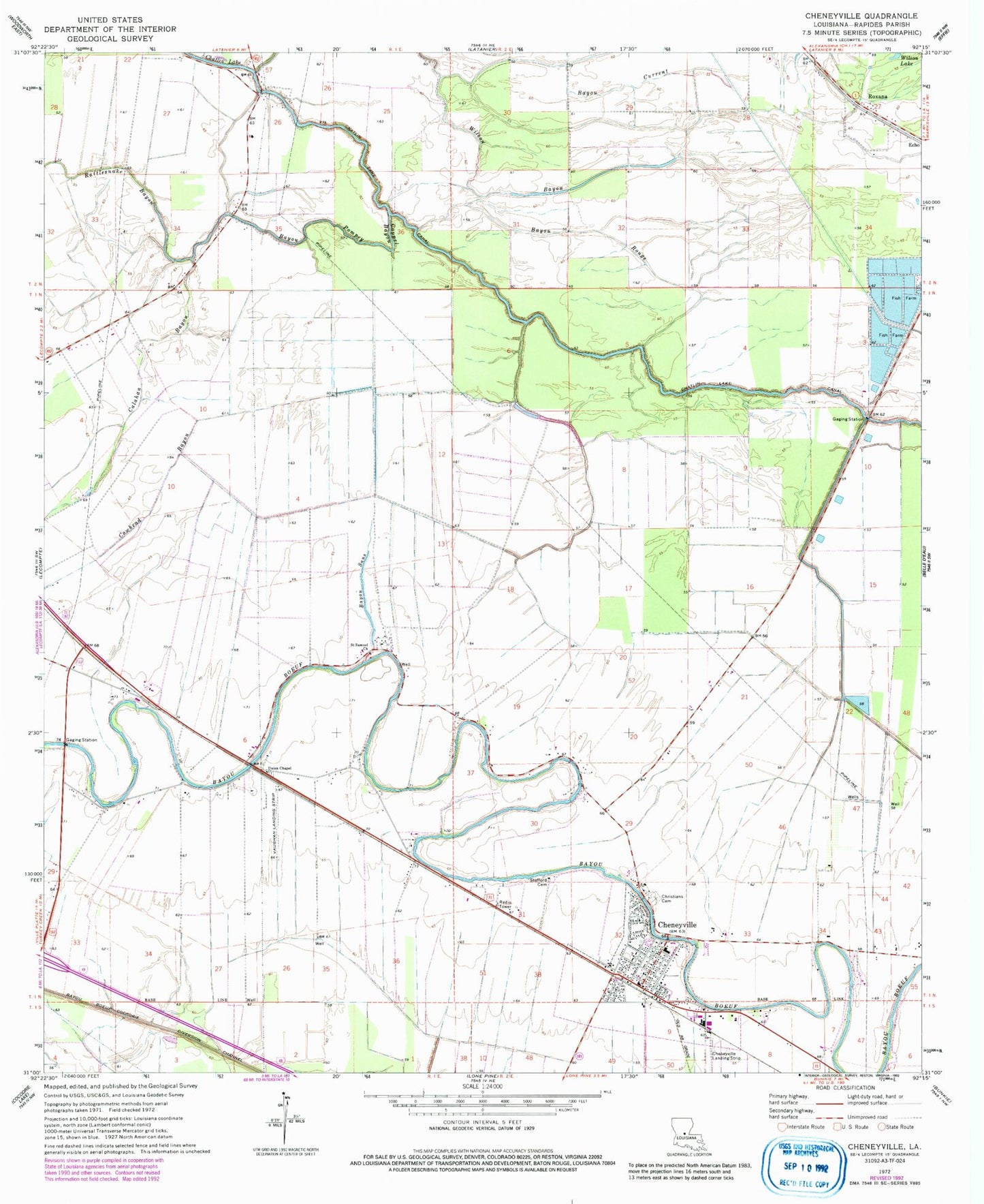 Classic USGS Cheneyville Louisiana 7.5'x7.5' Topo Map Image