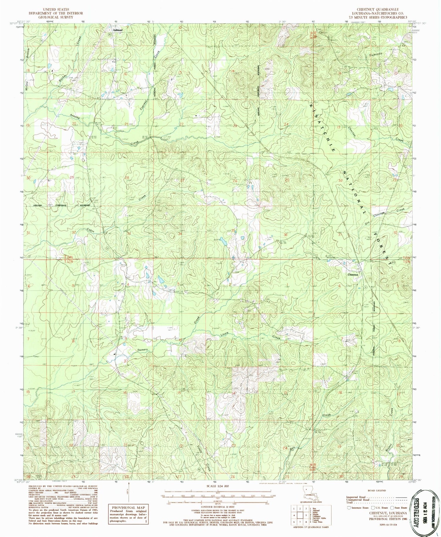 Classic USGS Chestnut Louisiana 7.5'x7.5' Topo Map Image