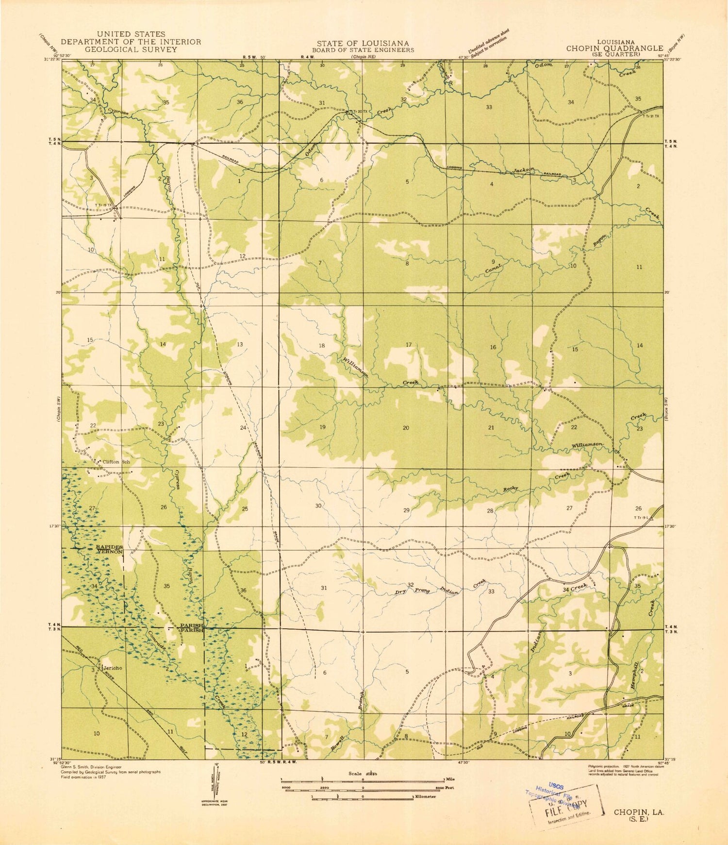 Classic USGS Jericho Louisiana 7.5'x7.5' Topo Map Image