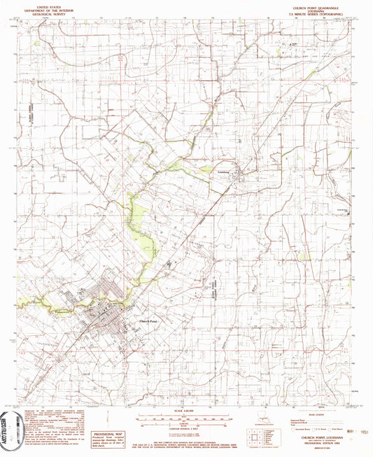 Classic USGS Church Point Louisiana 7.5'x7.5' Topo Map Image
