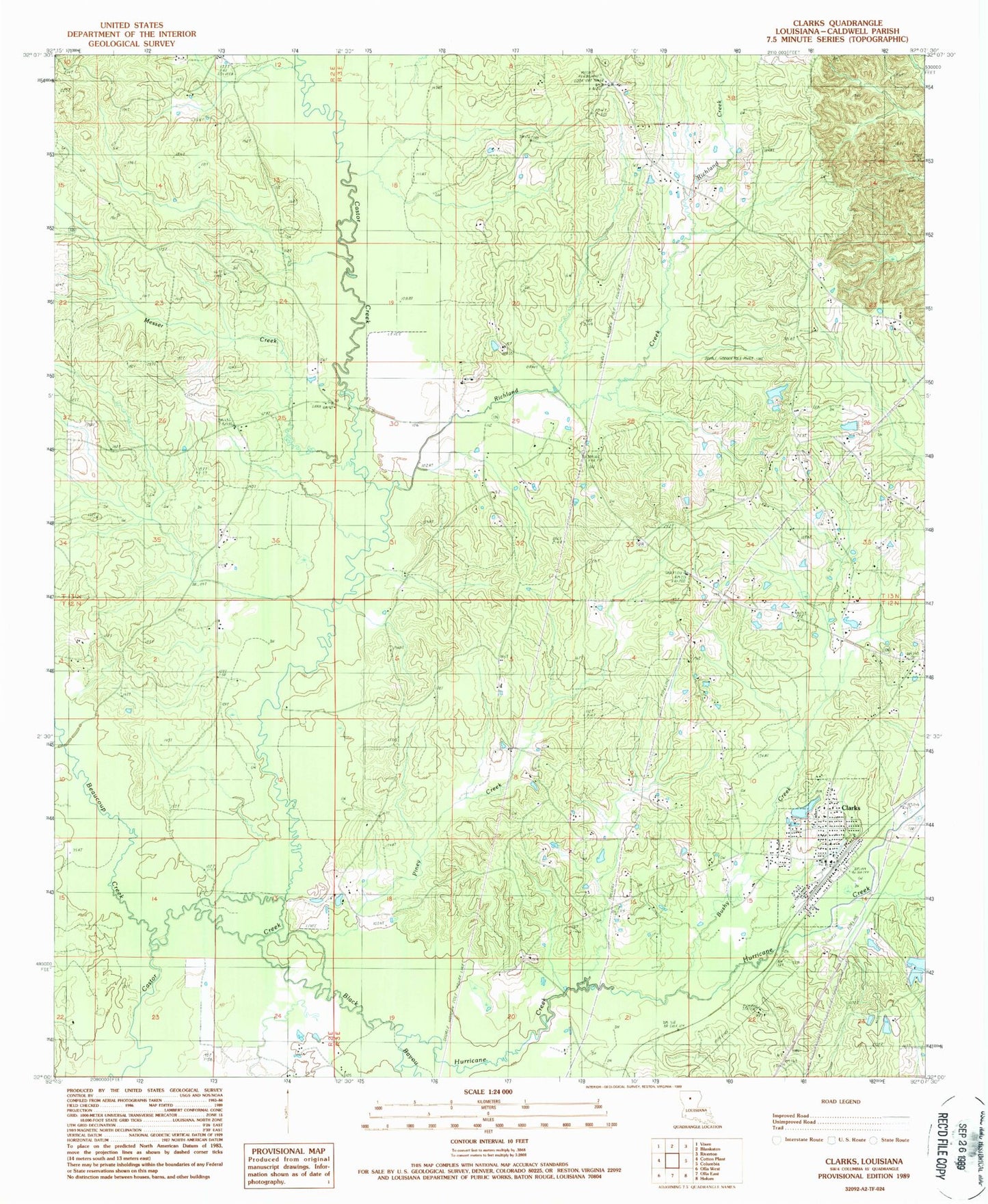 Classic USGS Clark Louisiana 7.5'x7.5' Topo Map Image