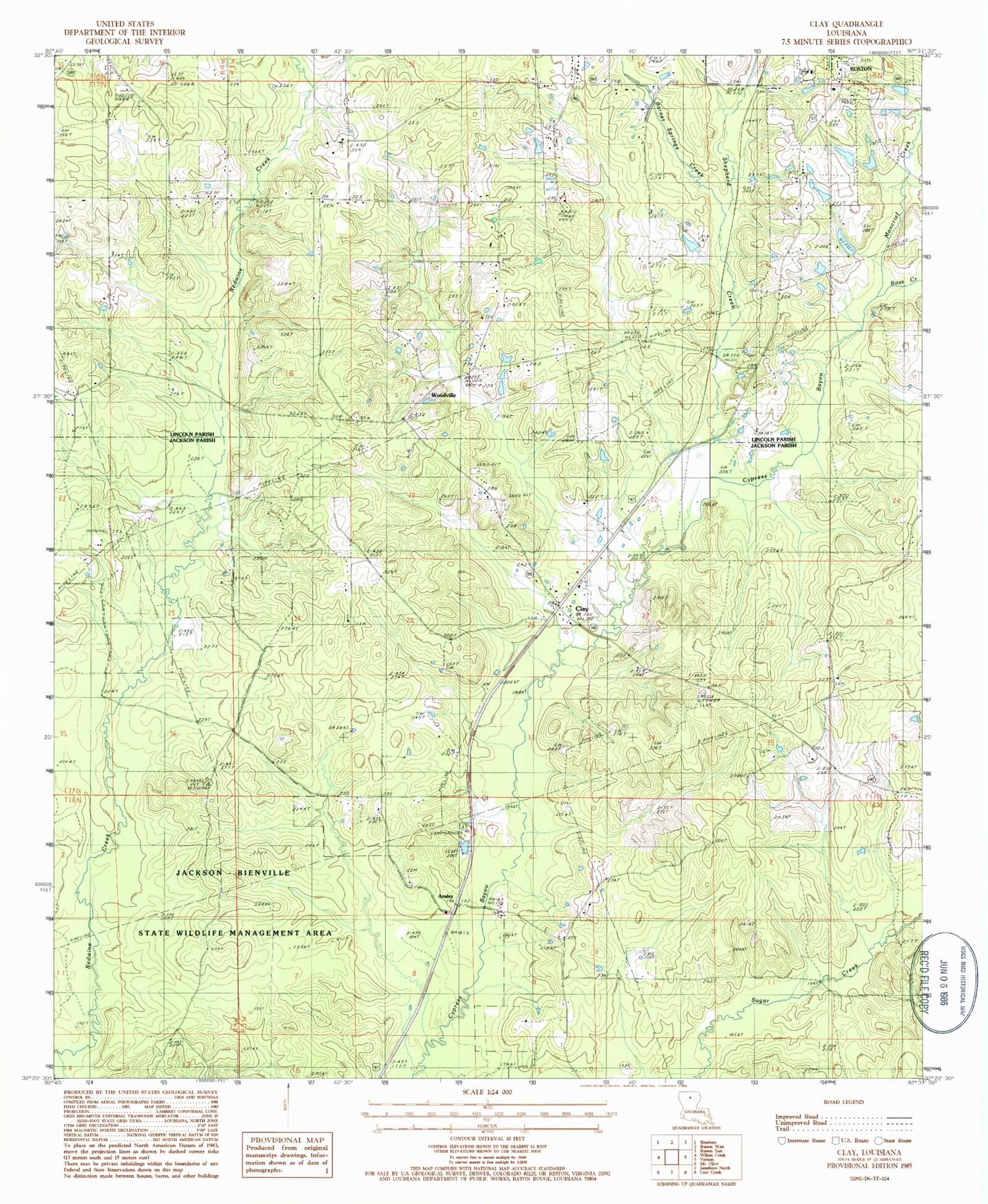Classic USGS Clay Louisiana 7.5'x7.5' Topo Map Image