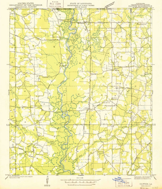Classic USGS Clifton Louisiana 7.5'x7.5' Topo Map Image