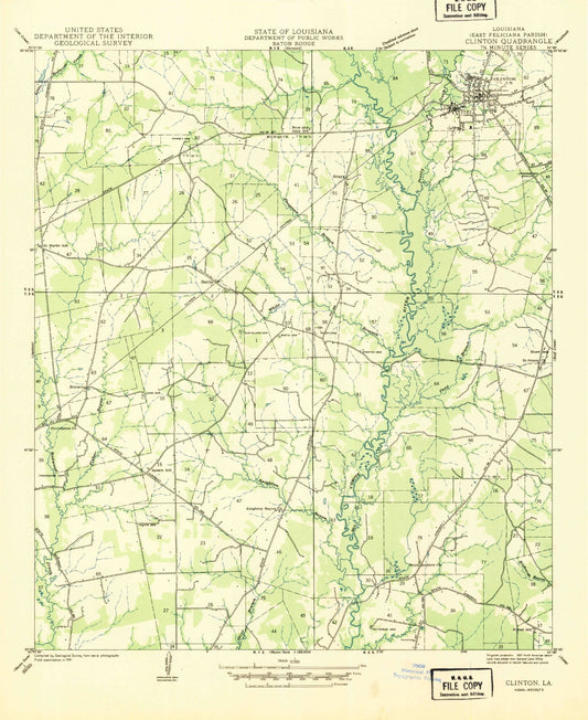 Classic USGS Clinton Louisiana 7.5'x7.5' Topo Map Image