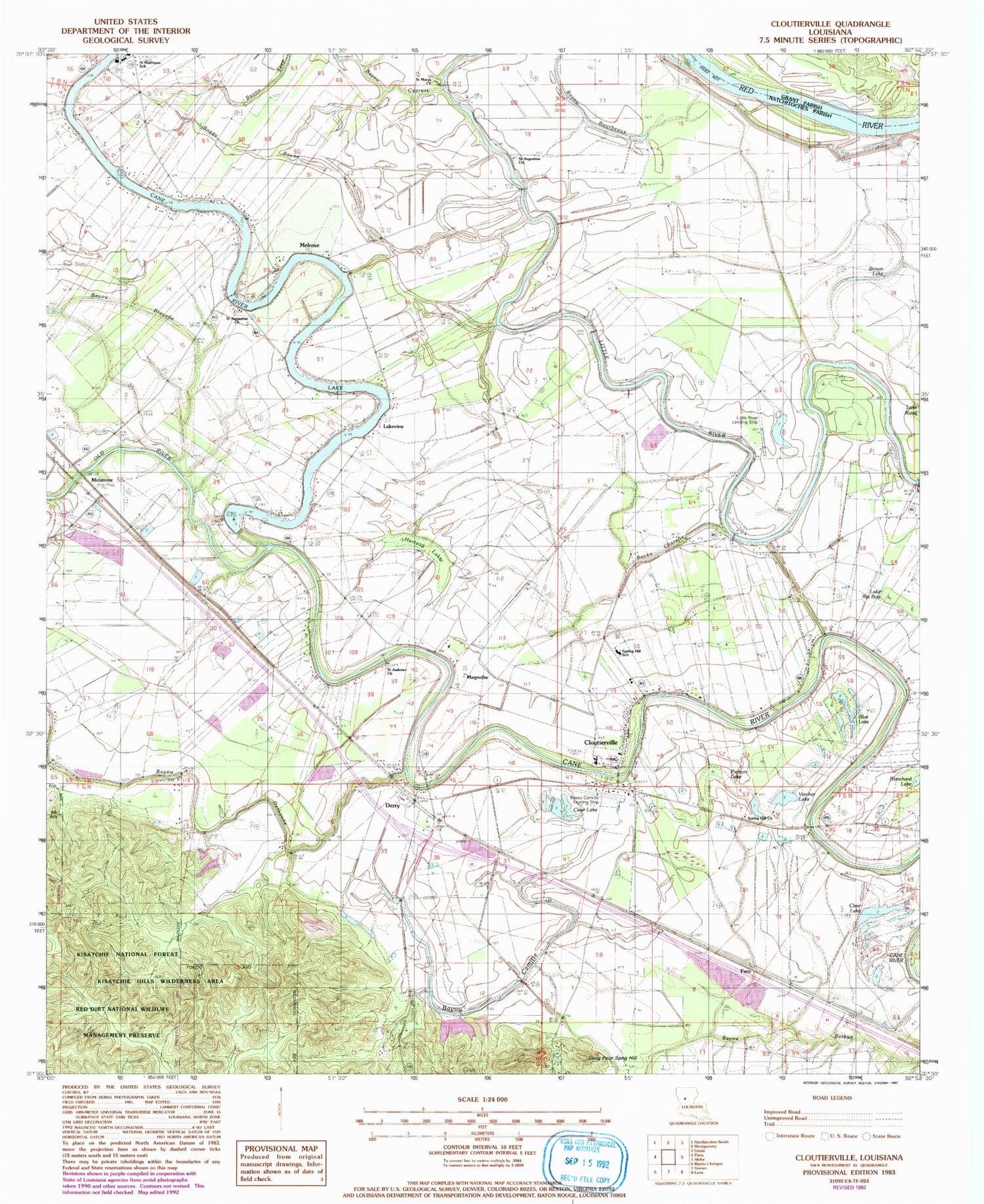 Classic USGS Cloutierville Louisiana 7.5'x7.5' Topo Map Image