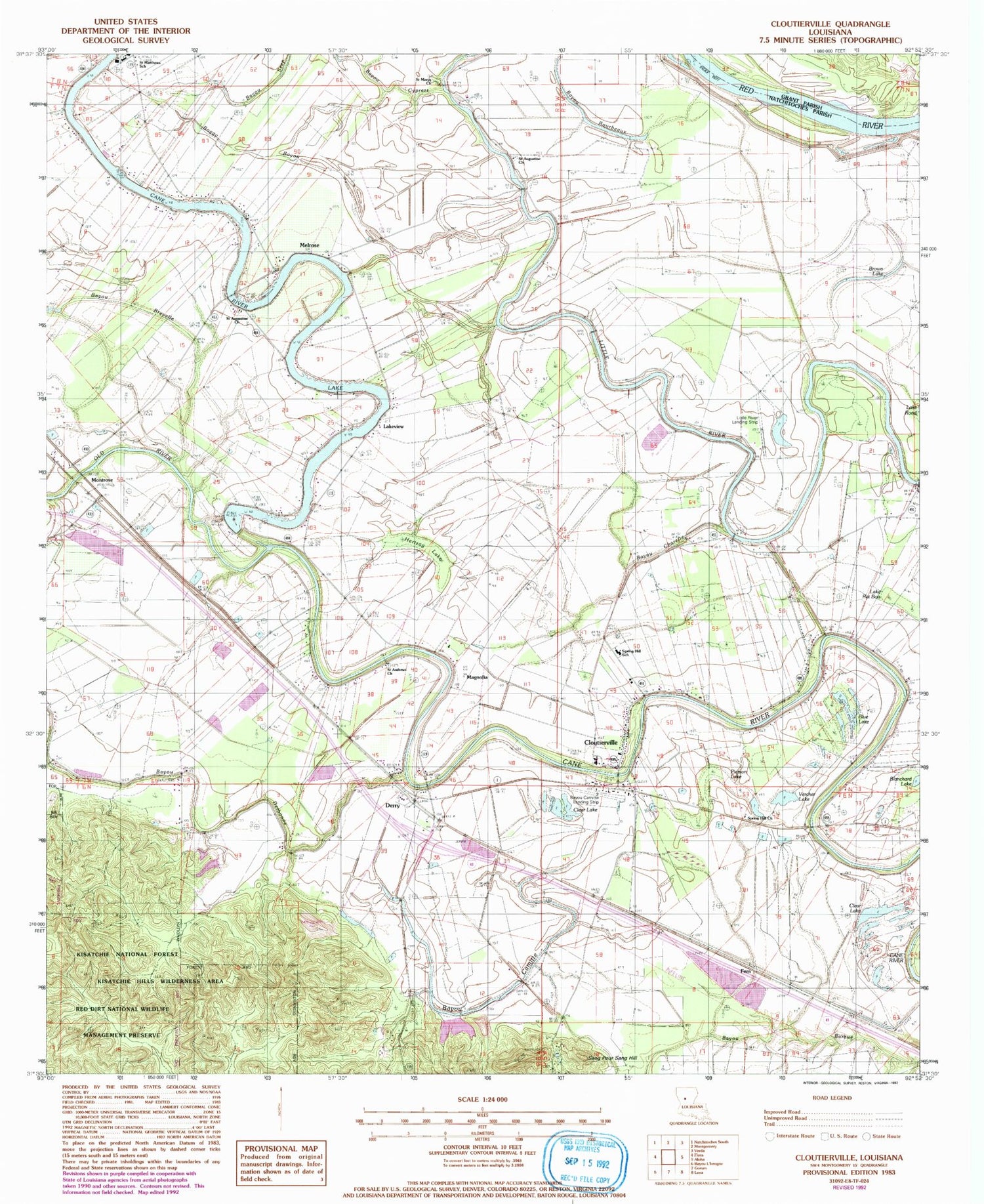 Classic USGS Cloutierville Louisiana 7.5'x7.5' Topo Map Image