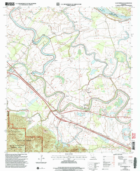 Classic USGS Cloutierville Louisiana 7.5'x7.5' Topo Map Image