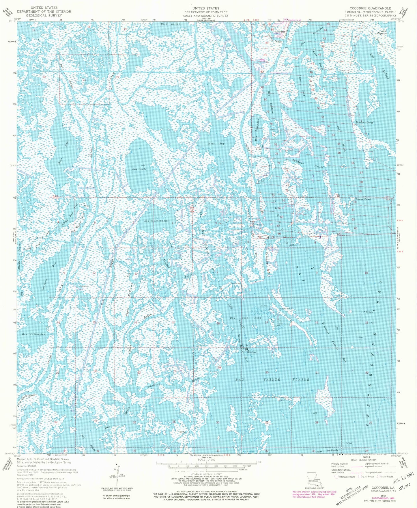 Classic USGS Cocodrie Louisiana 7.5'x7.5' Topo Map Image