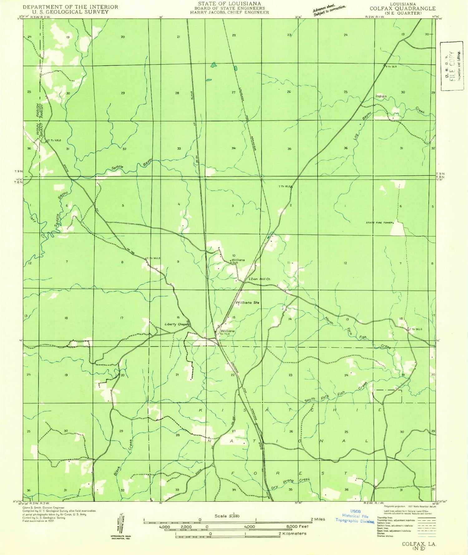 Classic USGS Williana Louisiana 7.5'x7.5' Topo Map Image