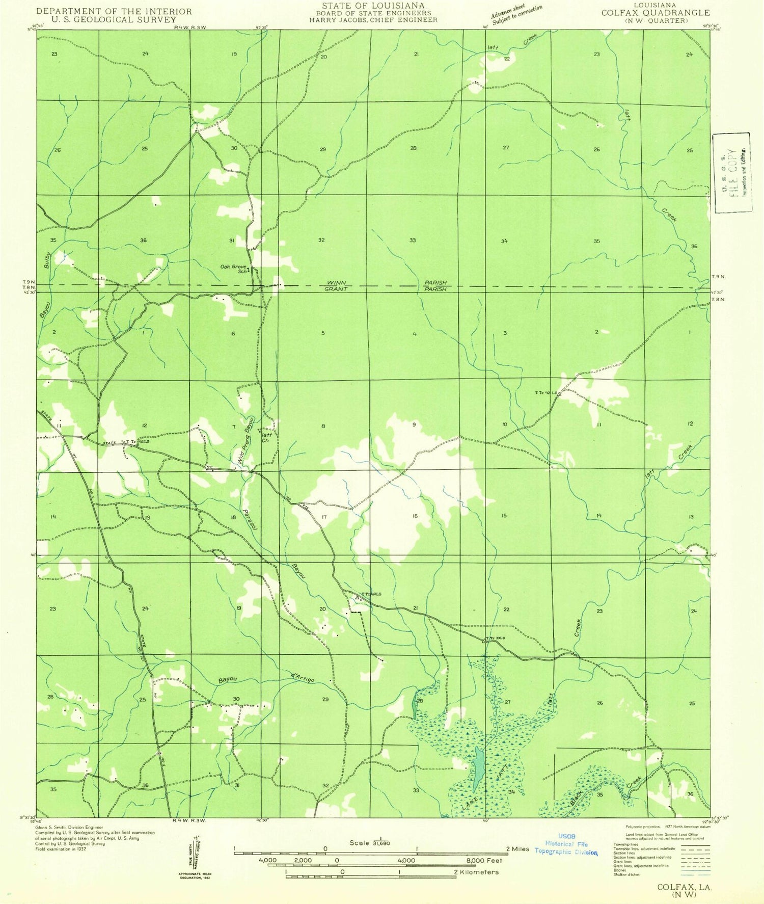 Classic USGS Savage Creek Louisiana 7.5'x7.5' Topo Map Image