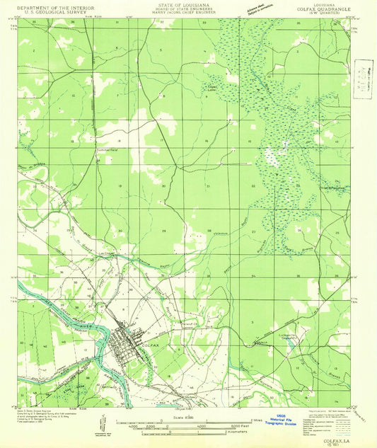 Classic USGS Colfax Louisiana 7.5'x7.5' Topo Map Image