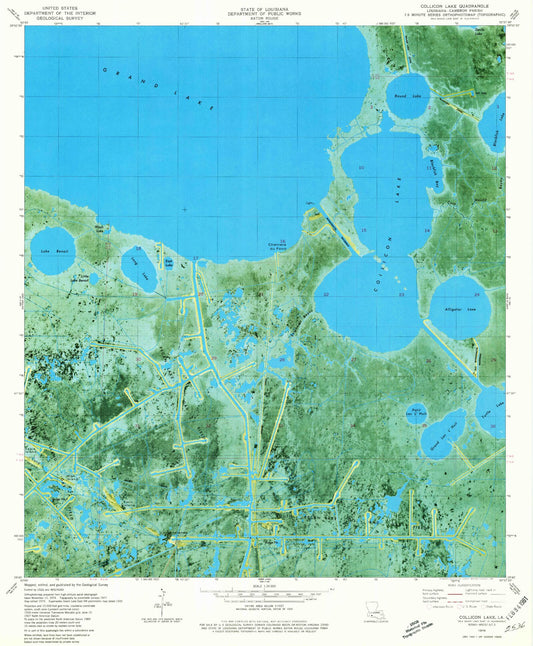 Classic USGS Collicon Lake Louisiana 7.5'x7.5' Topo Map Image