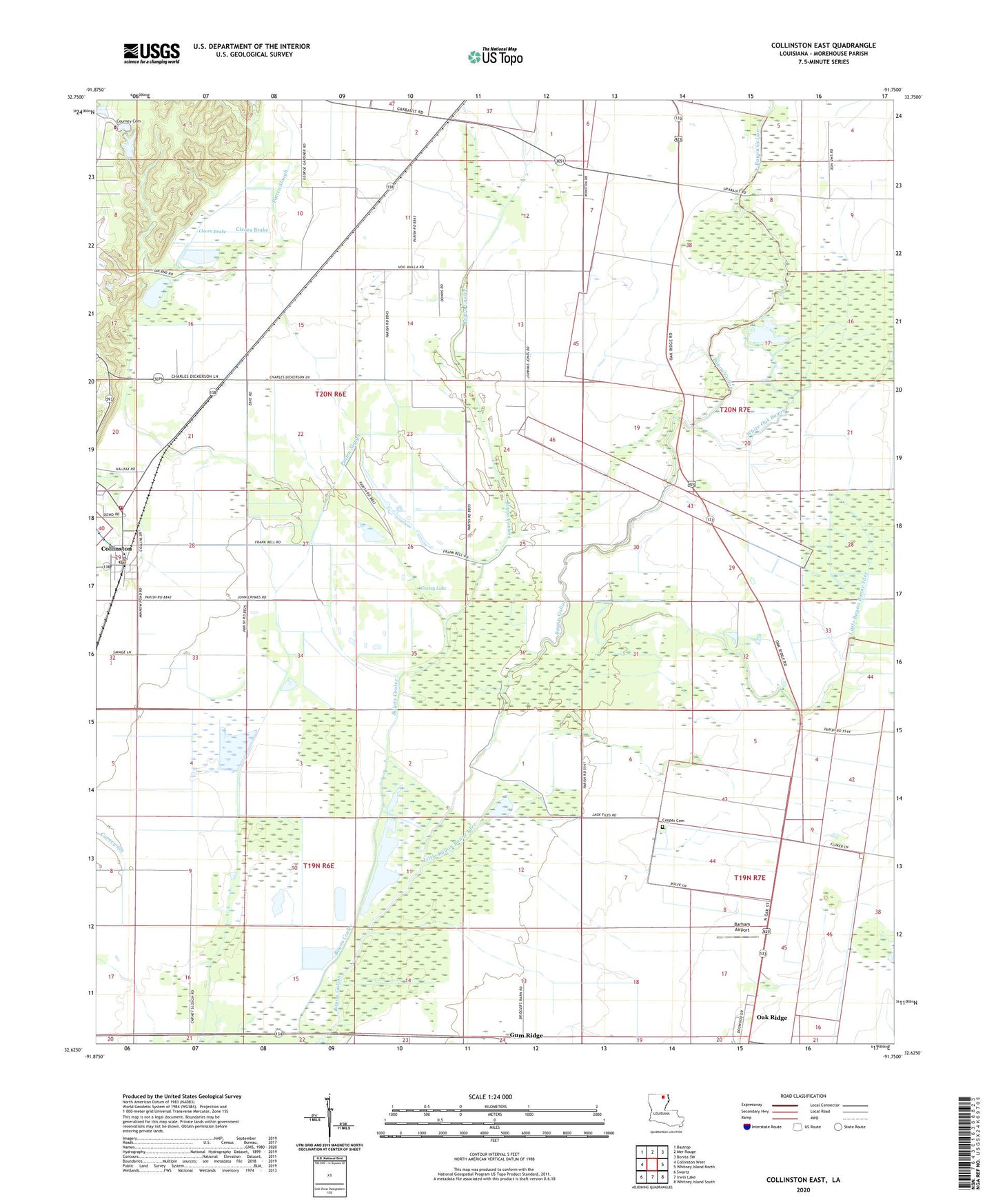 Collinston East Louisiana US Topo Map Image