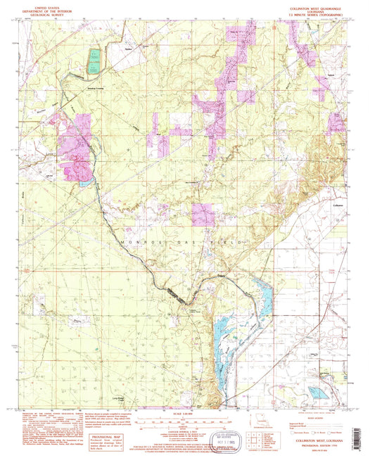 Classic USGS Collinston West Louisiana 7.5'x7.5' Topo Map Image