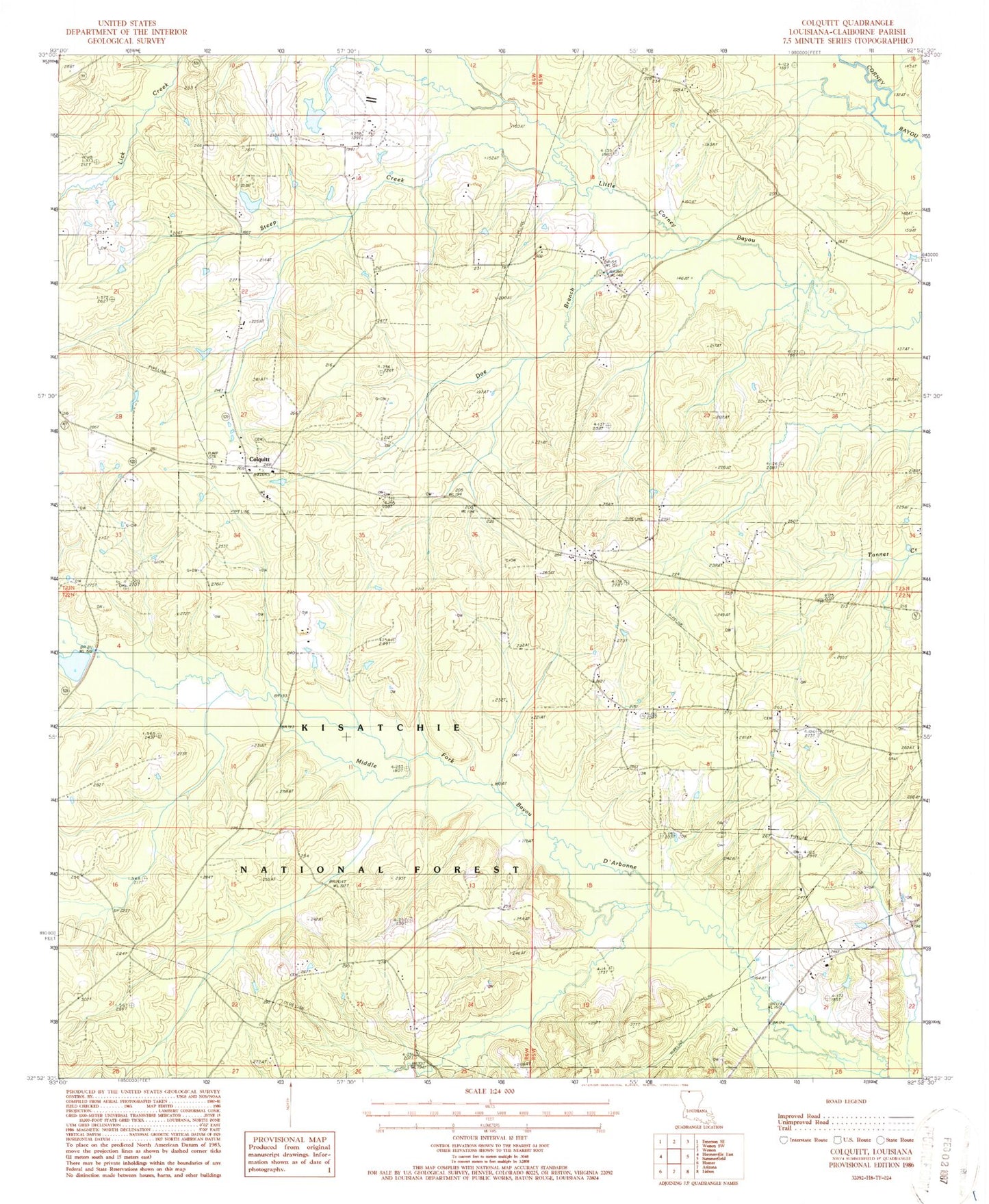 Classic USGS Colquitt Louisiana 7.5'x7.5' Topo Map Image