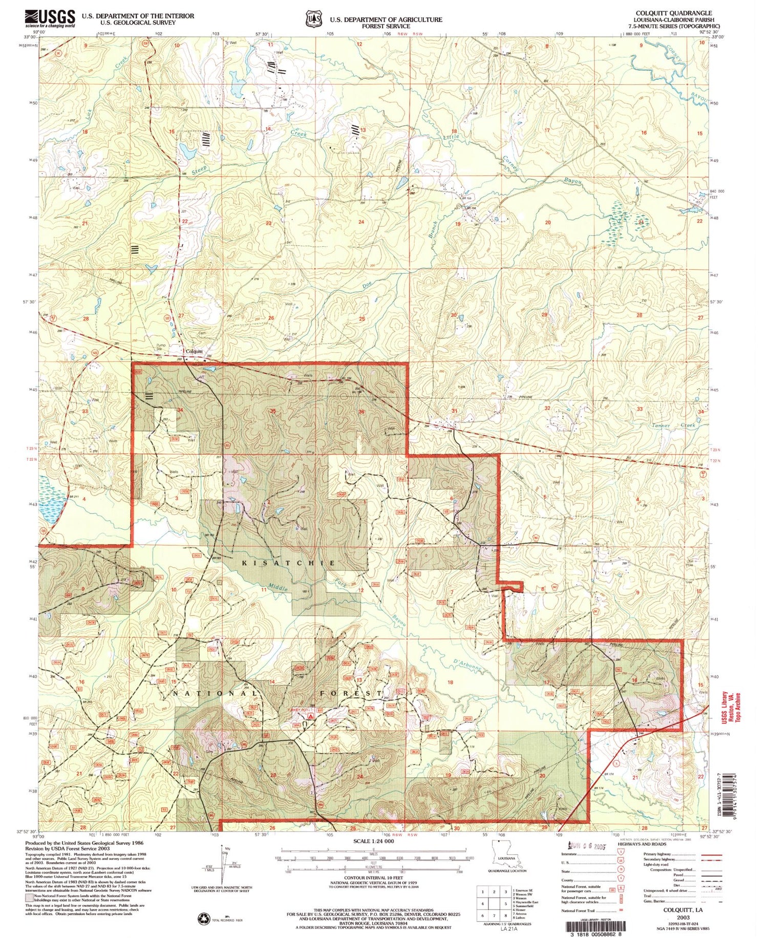 Classic USGS Colquitt Louisiana 7.5'x7.5' Topo Map Image