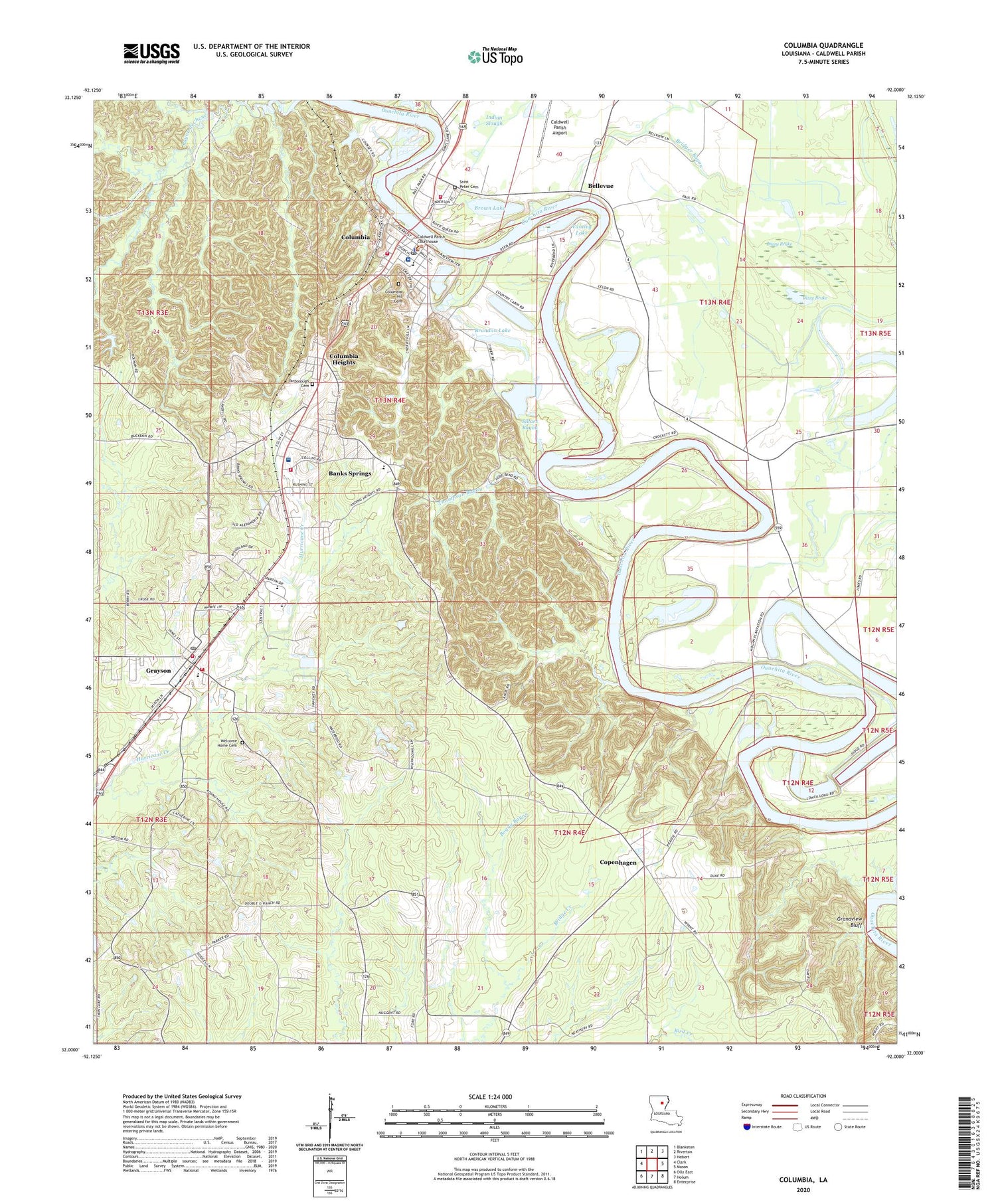Columbia Louisiana US Topo Map Image