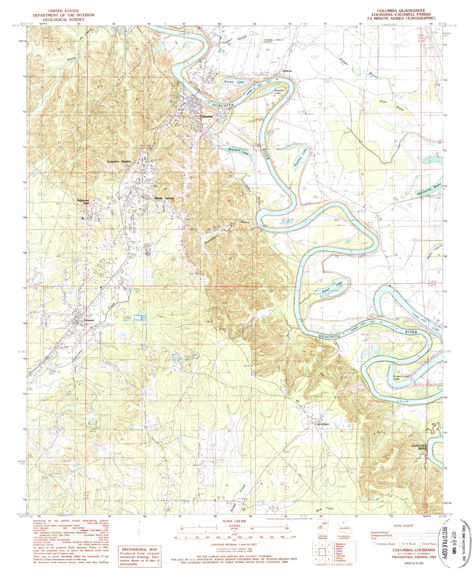 Classic USGS Columbia Louisiana 7.5'x7.5' Topo Map Image