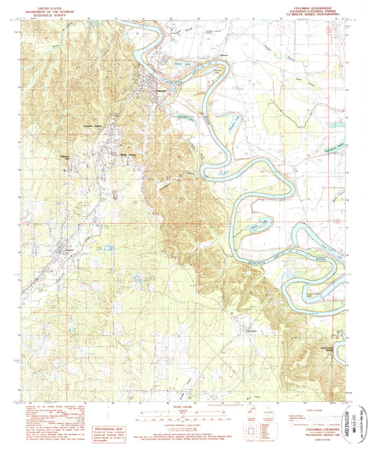 Classic USGS Columbia Louisiana 7.5'x7.5' Topo Map Image