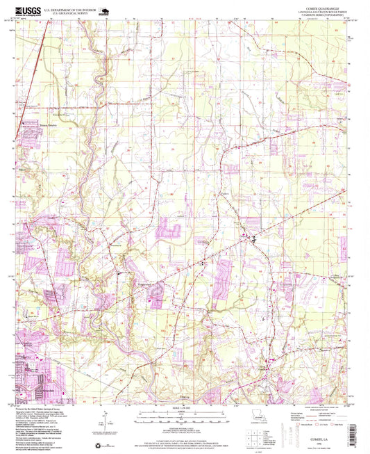 Classic USGS Comite Louisiana 7.5'x7.5' Topo Map Image