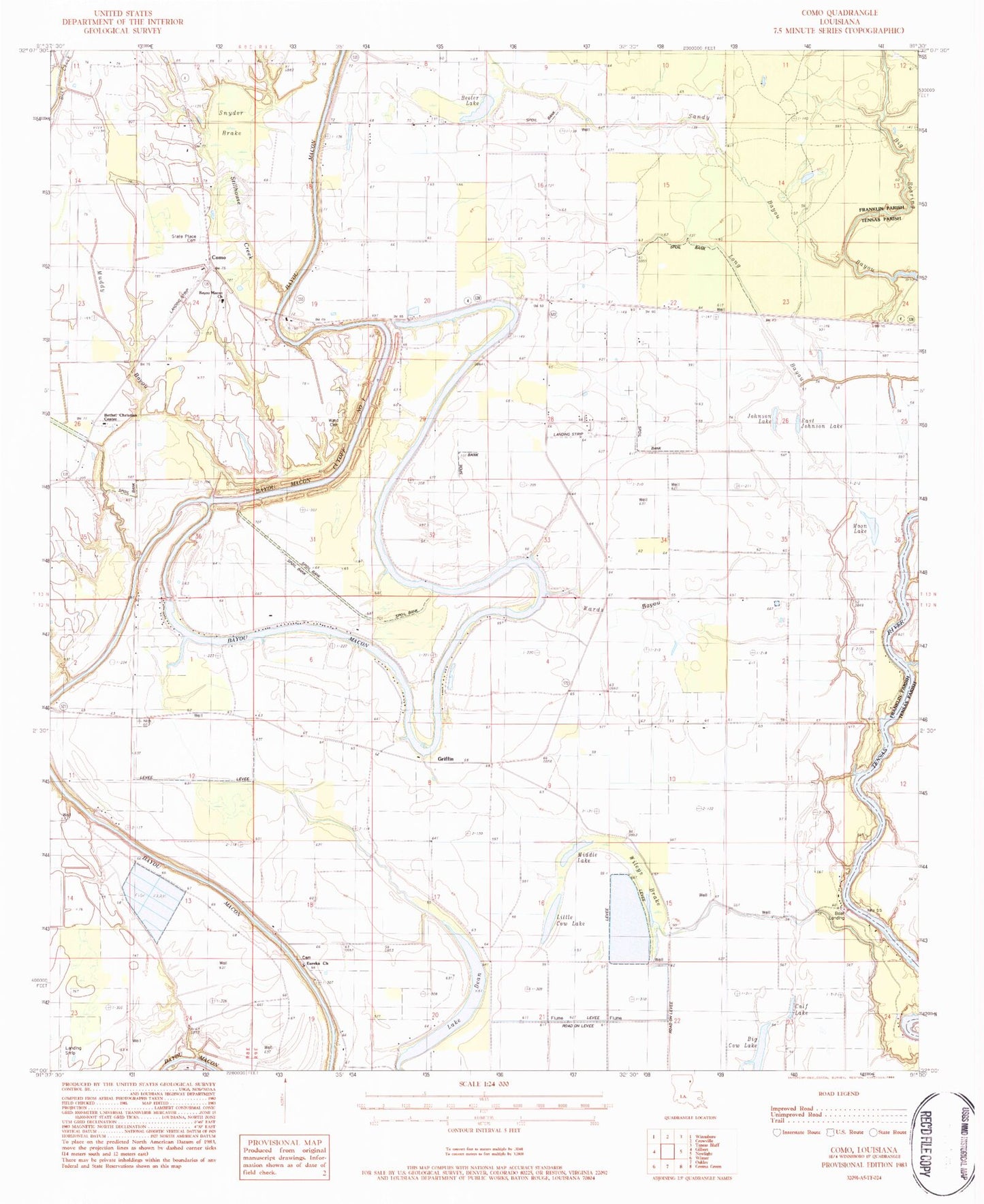 Classic USGS Como Louisiana 7.5'x7.5' Topo Map Image
