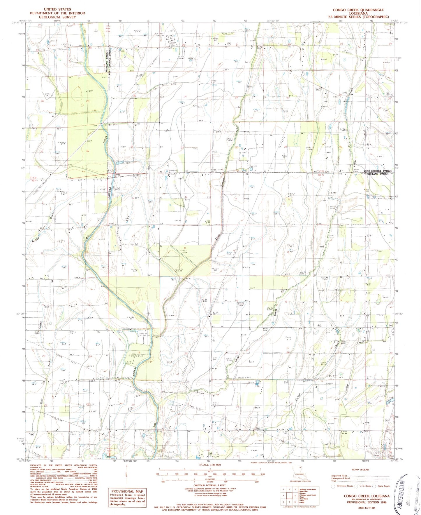 Classic USGS Congo Creek Louisiana 7.5'x7.5' Topo Map Image