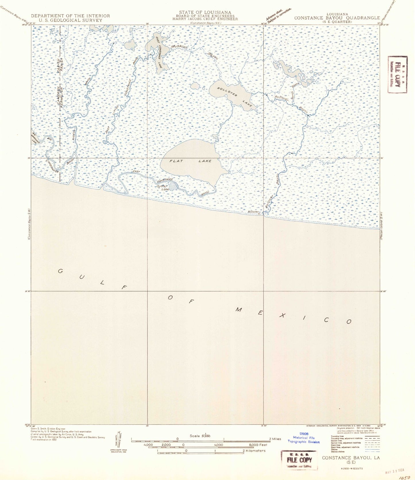 Classic USGS Rollover Lake Louisiana 7.5'x7.5' Topo Map Image