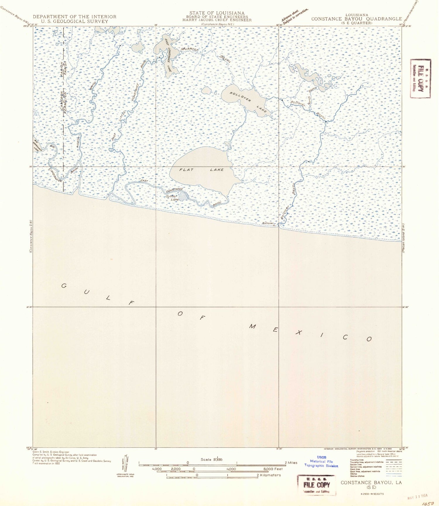 Classic USGS Rollover Lake Louisiana 7.5'x7.5' Topo Map Image