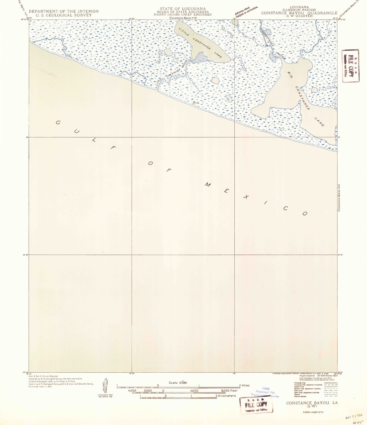Classic USGS Big Constance Lake Louisiana 7.5'x7.5' Topo Map Image