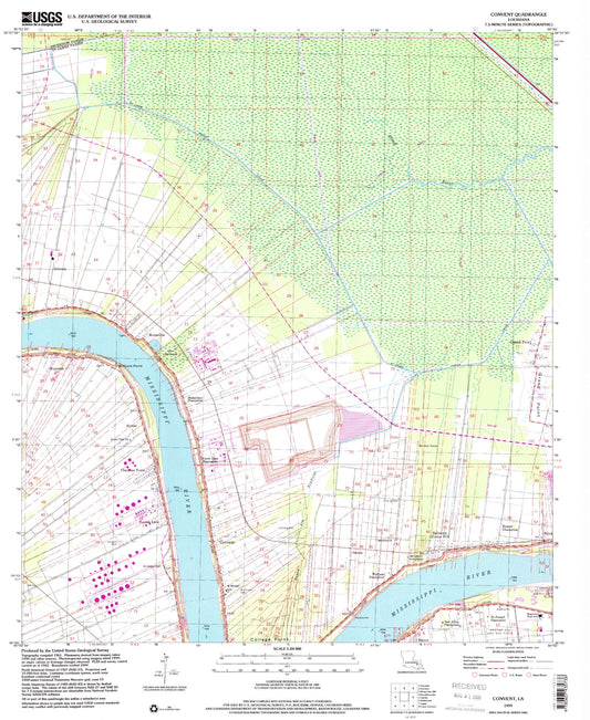 Classic USGS Convent Louisiana 7.5'x7.5' Topo Map Image